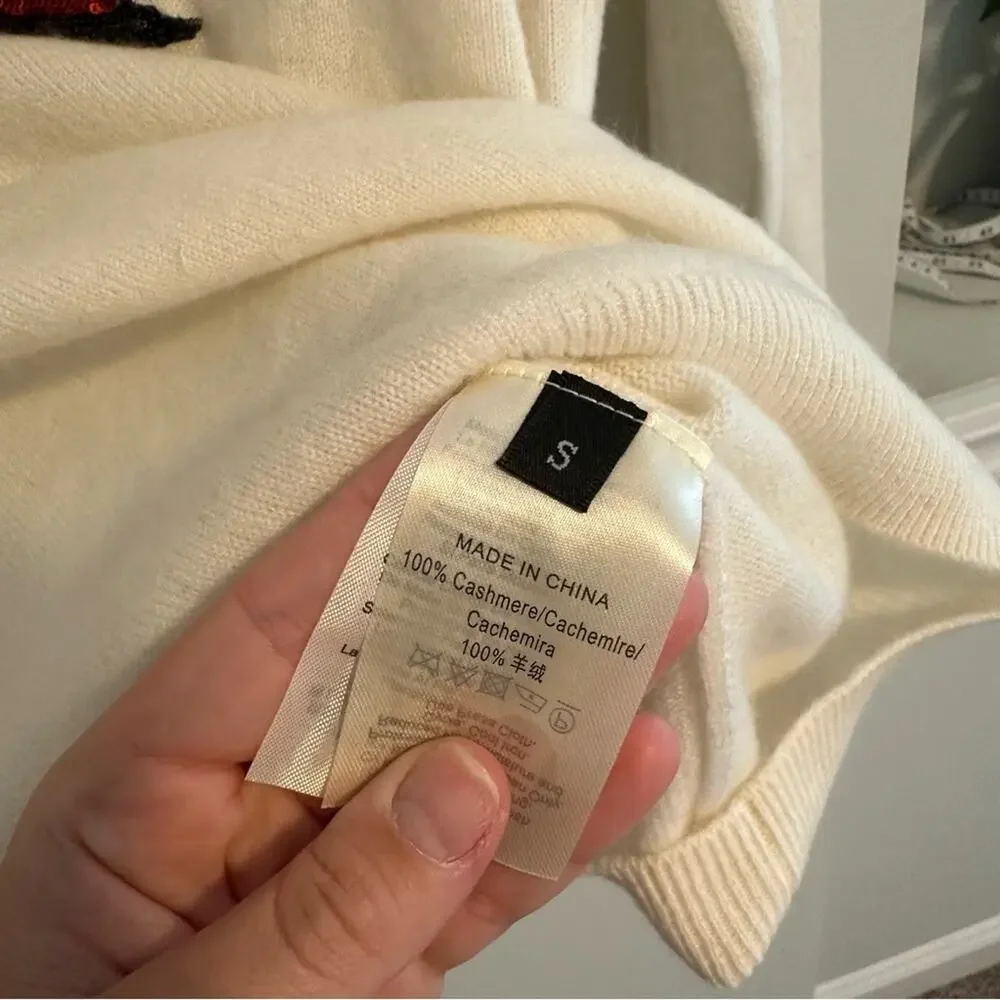 Tuckernuck Never a Wallflower Cream Sequin Bow Cashmere Sweater Small